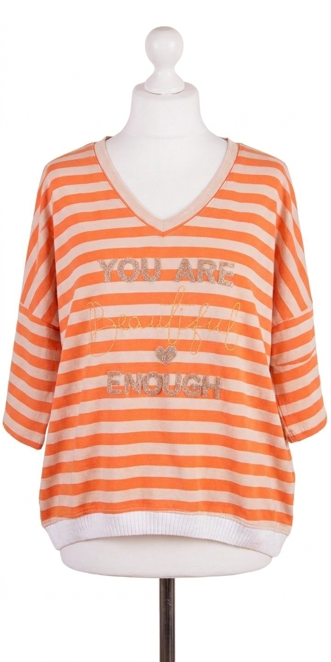 NEW GIGI MODA bellissima stripe v-neck sweater in orange/taupe